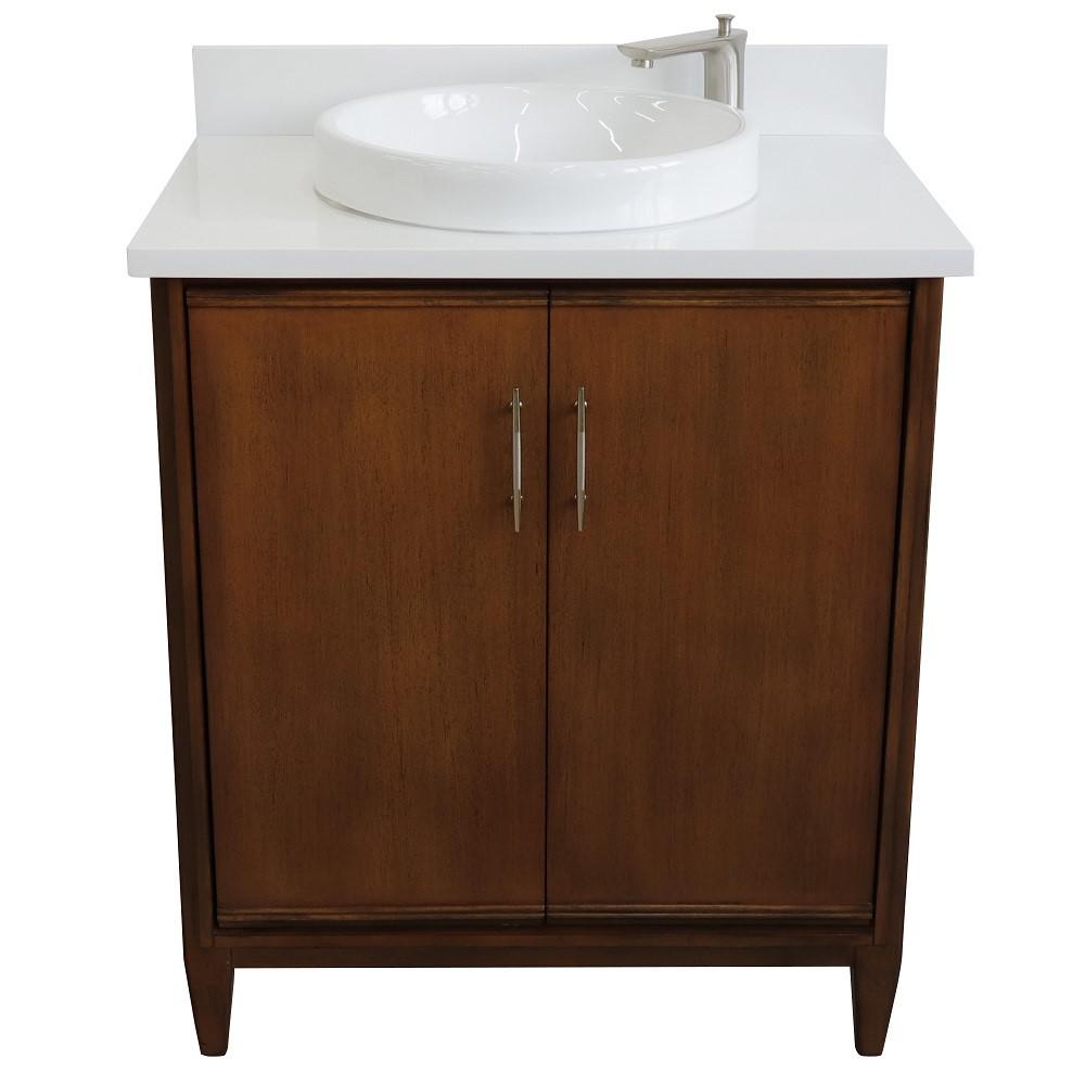 31 Single sink vanity in Walnut finish with White quartz with rectangle sink. Picture 20