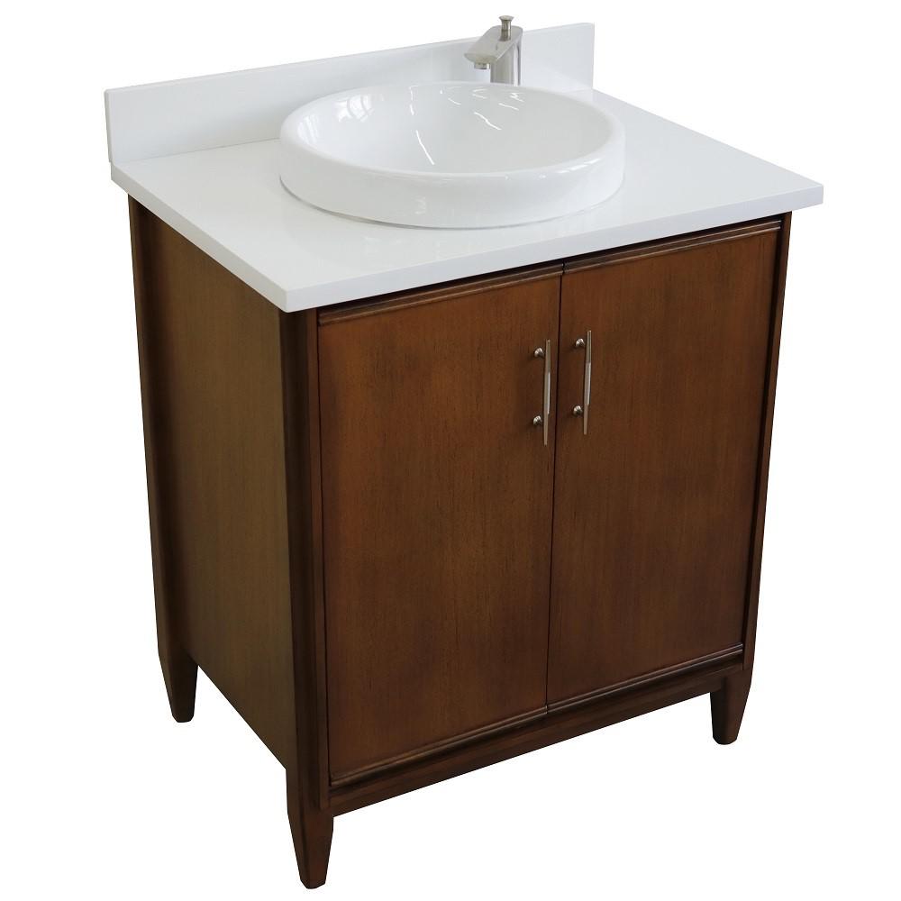 31 Single sink vanity in Walnut finish with White quartz with rectangle sink. Picture 21