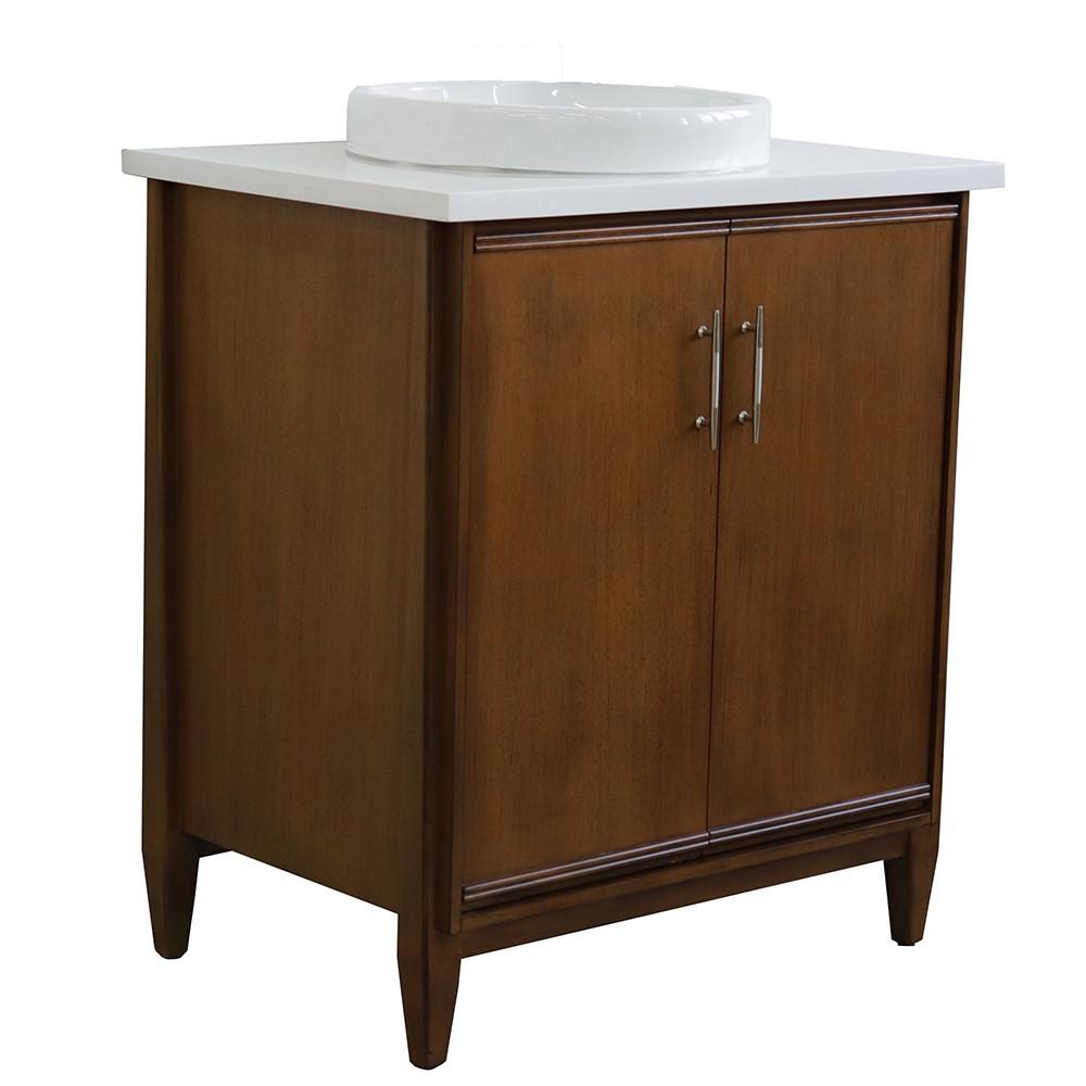 31 Single sink vanity in Walnut finish with White quartz with rectangle sink. Picture 1