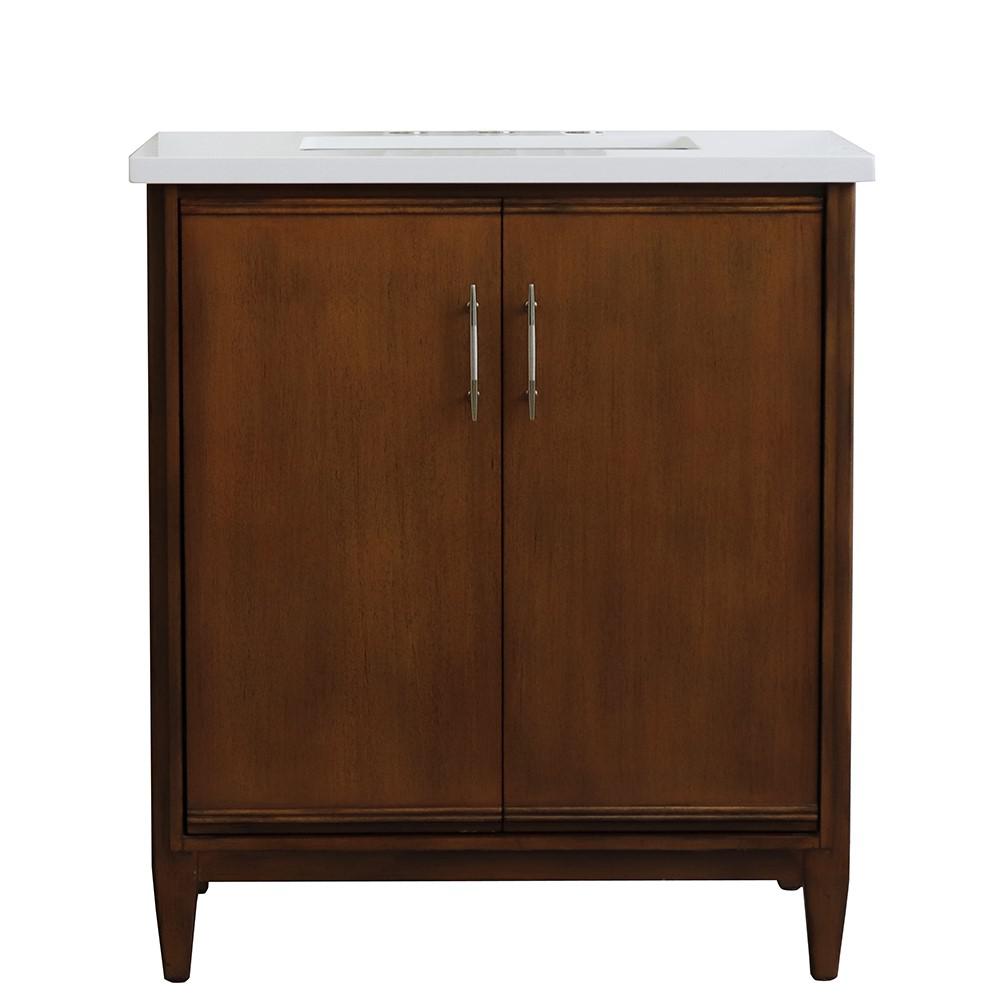 31 Single sink vanity in Walnut finish with White quartz with rectangle sink. Picture 12