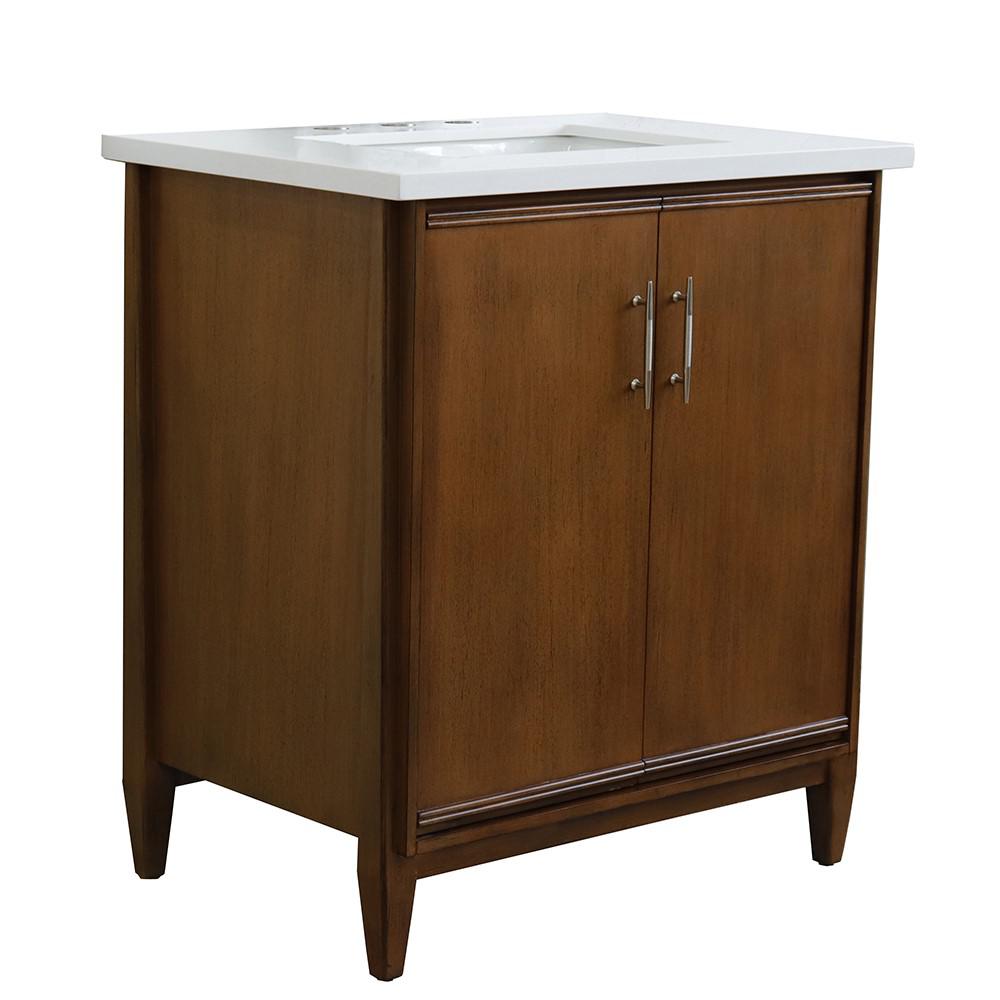 31 Single sink vanity in Walnut finish with White quartz with rectangle sink. Picture 13