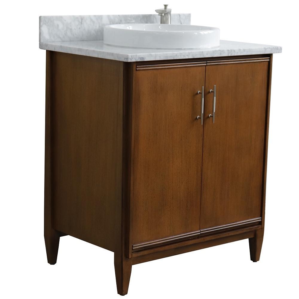 Single sink vanity in Walnut with White Carrara marble with rectangle sink. Picture 16