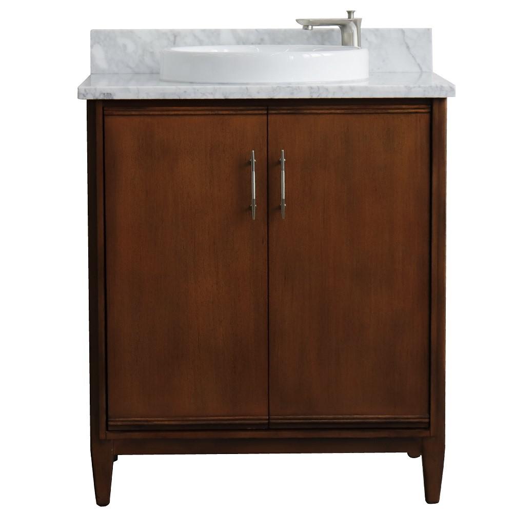 Single sink vanity in Walnut with White Carrara marble with rectangle sink. Picture 18