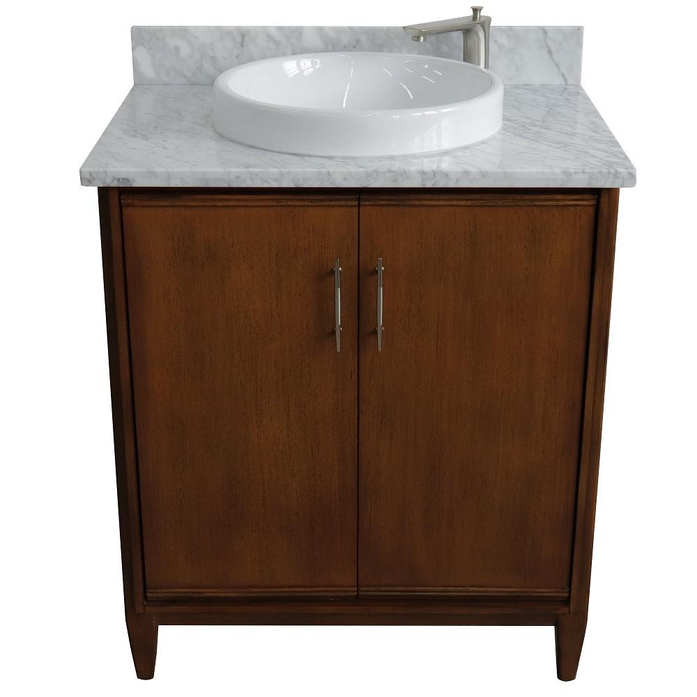 Single sink vanity in Walnut with White Carrara marble with rectangle sink. Picture 20