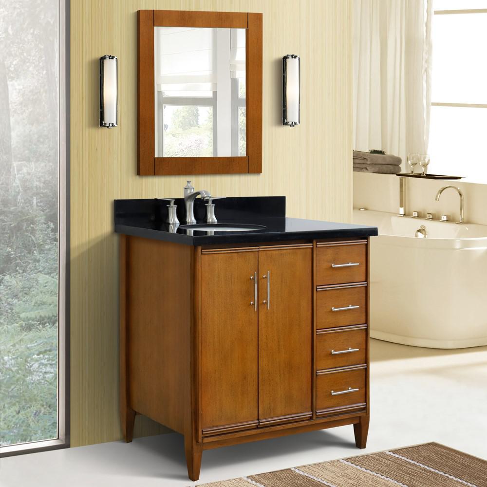 Single vanity in Walnut with Black galaxy and oval sink- Left door/Left sink. Picture 2