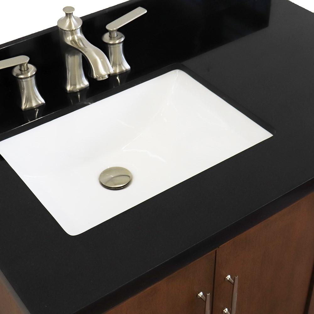 Single vanity in Walnut with Black galaxy and rectangle sink- door/sink. Picture 8