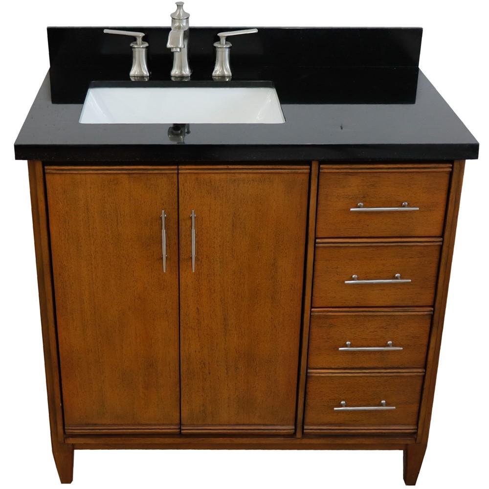 Single vanity in Walnut with Black galaxy and rectangle sink- door/sink. Picture 10