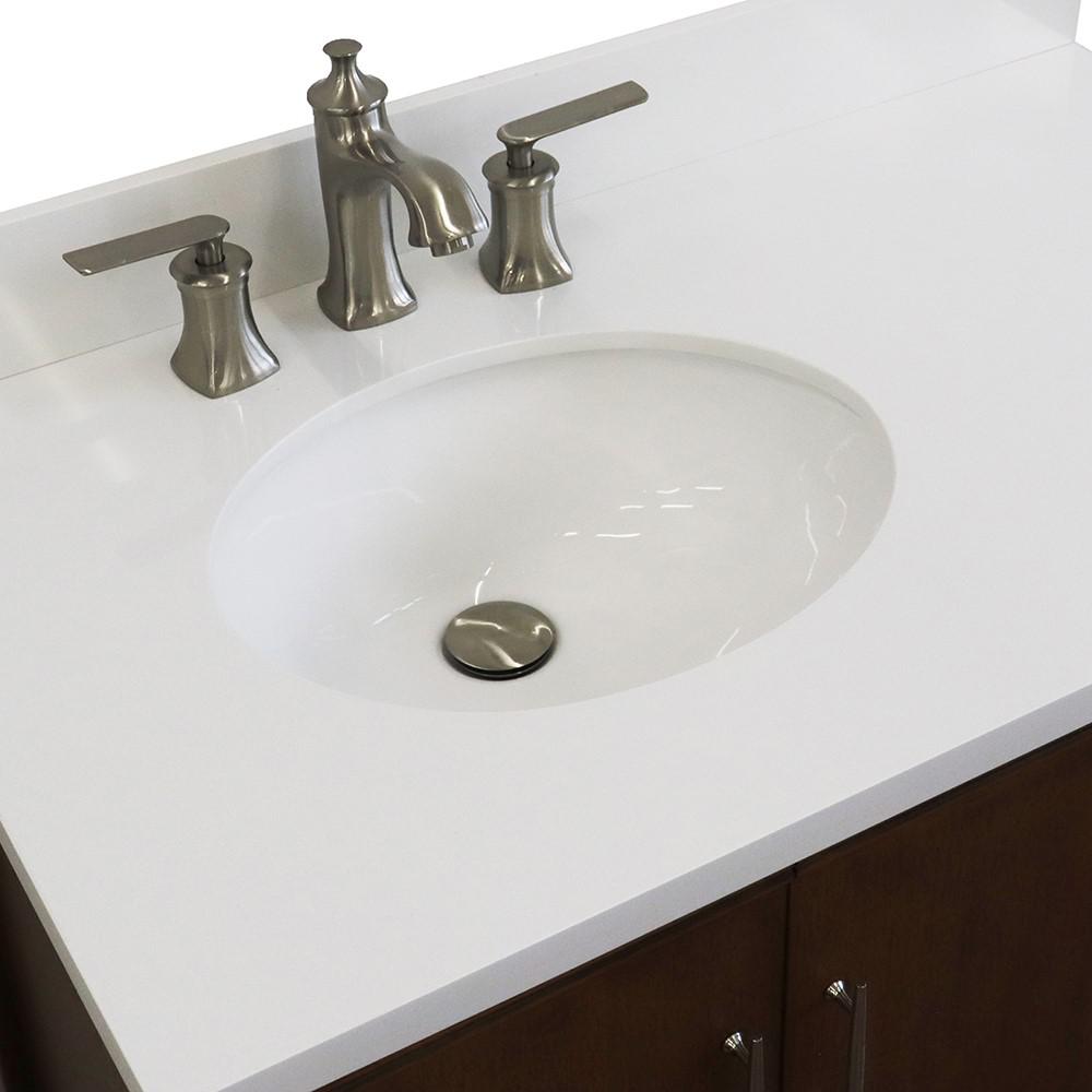 Single vanity in Walnut with White quartz and oval sink- Left door/Left sink. Picture 8