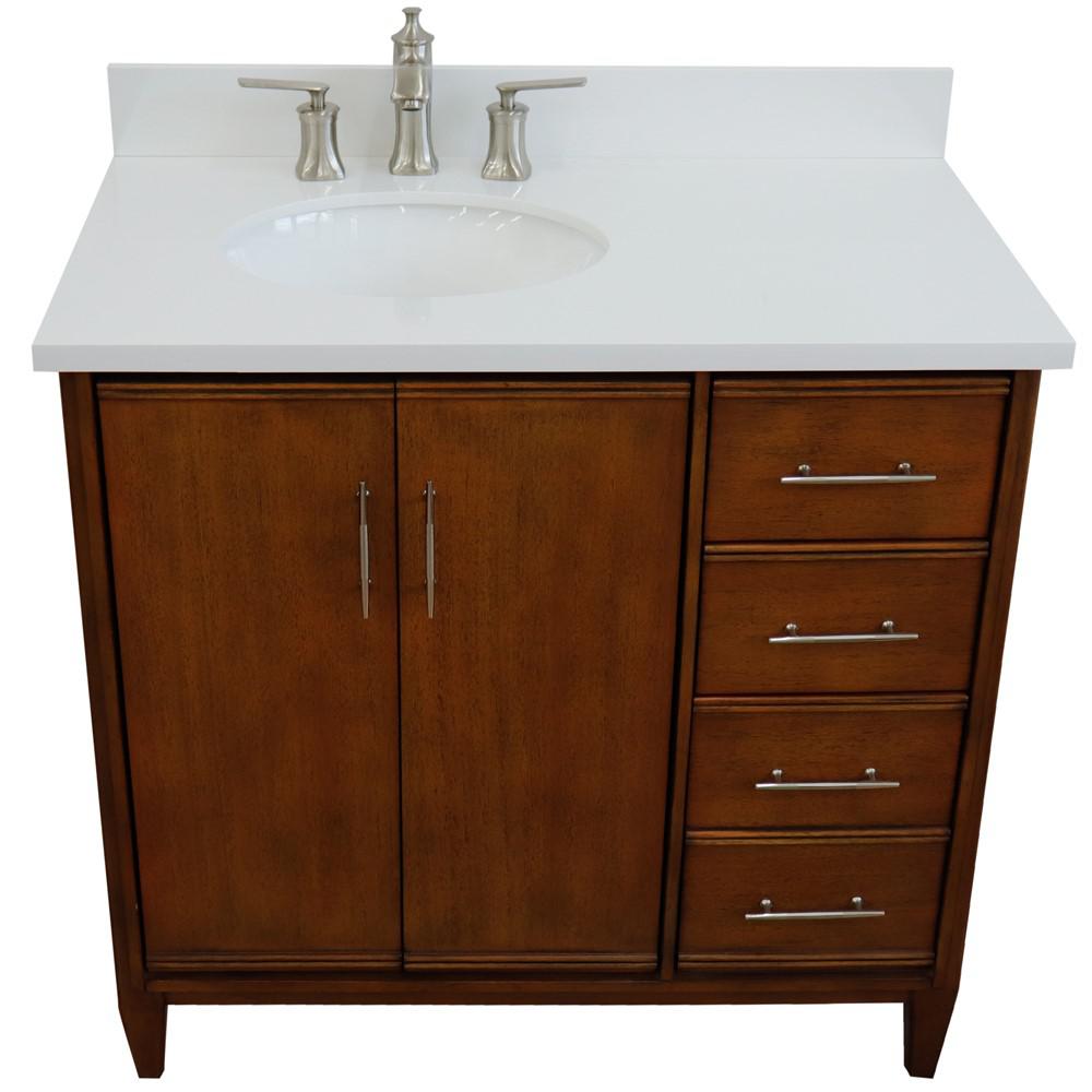 Single vanity in Walnut with White quartz and oval sink- Left door/Left sink. Picture 10
