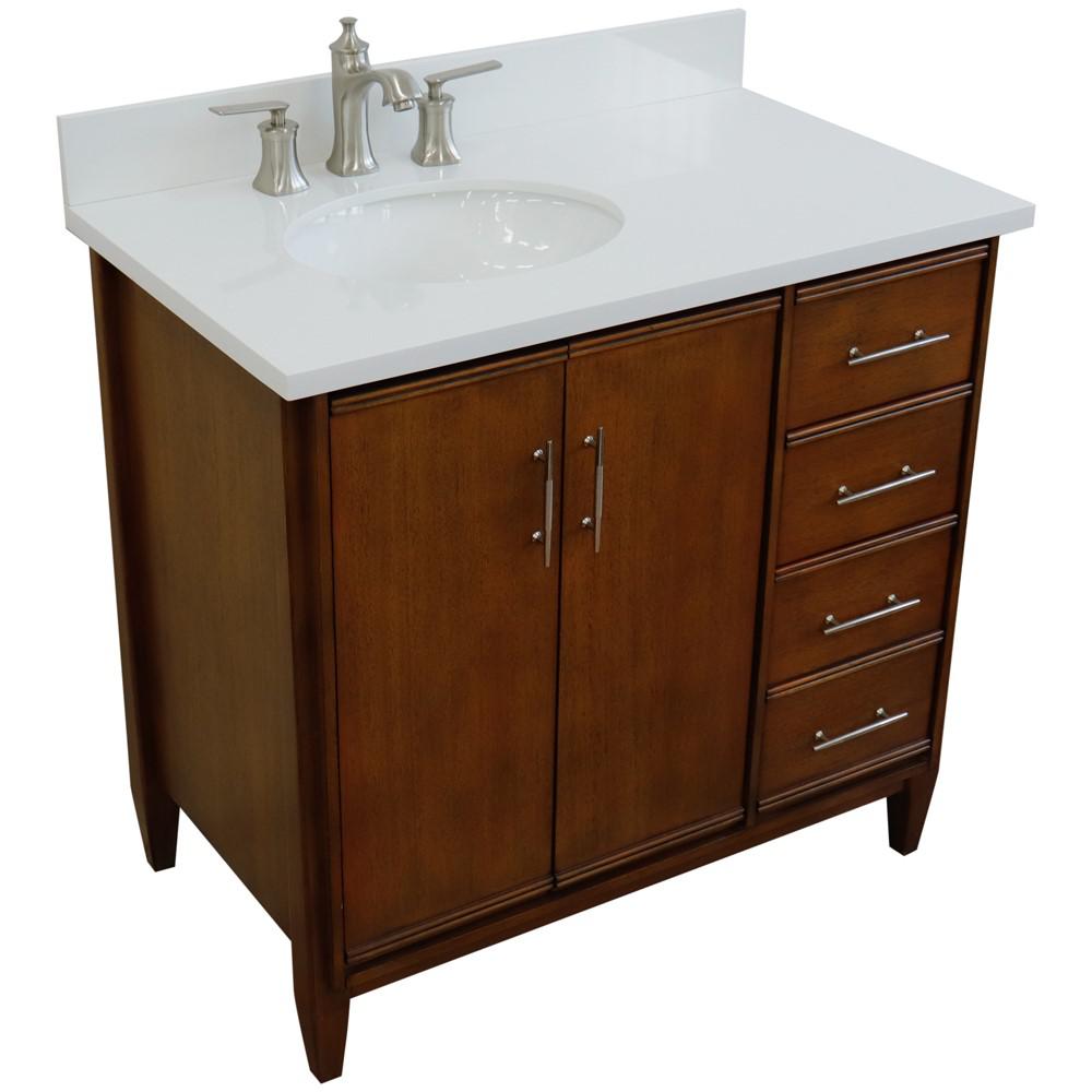 Single vanity in Walnut with White quartz and oval sink- Left door/Left sink. Picture 11