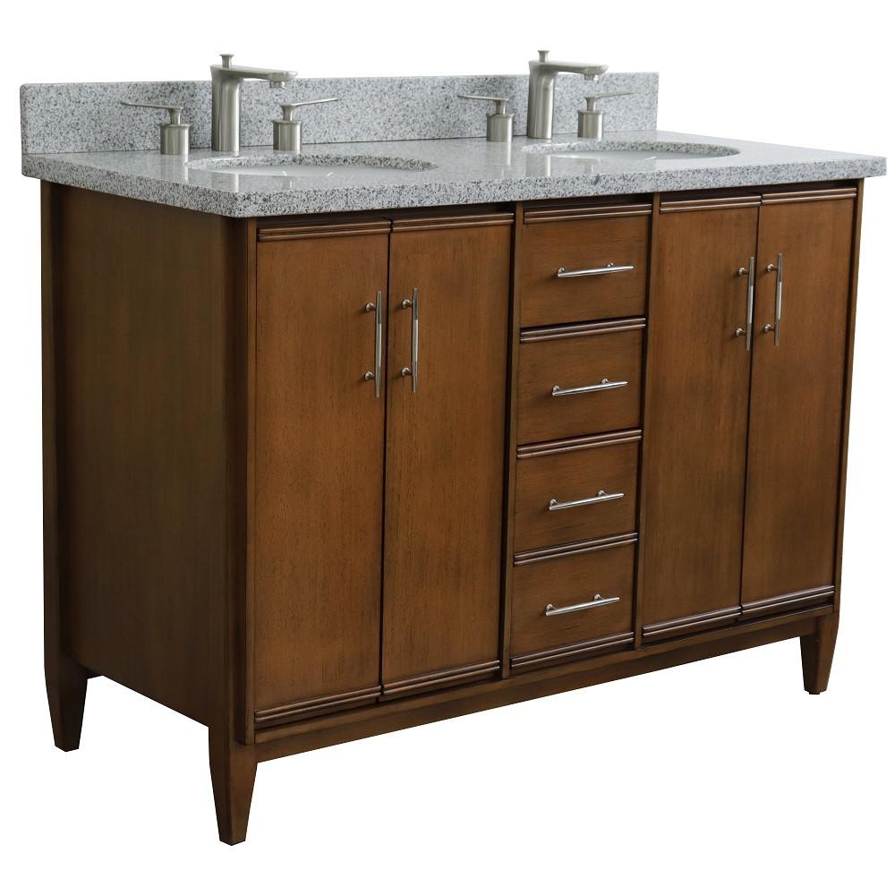 49 Double sink vanity in Walnut finish with Gray granite and oval sink. Picture 5