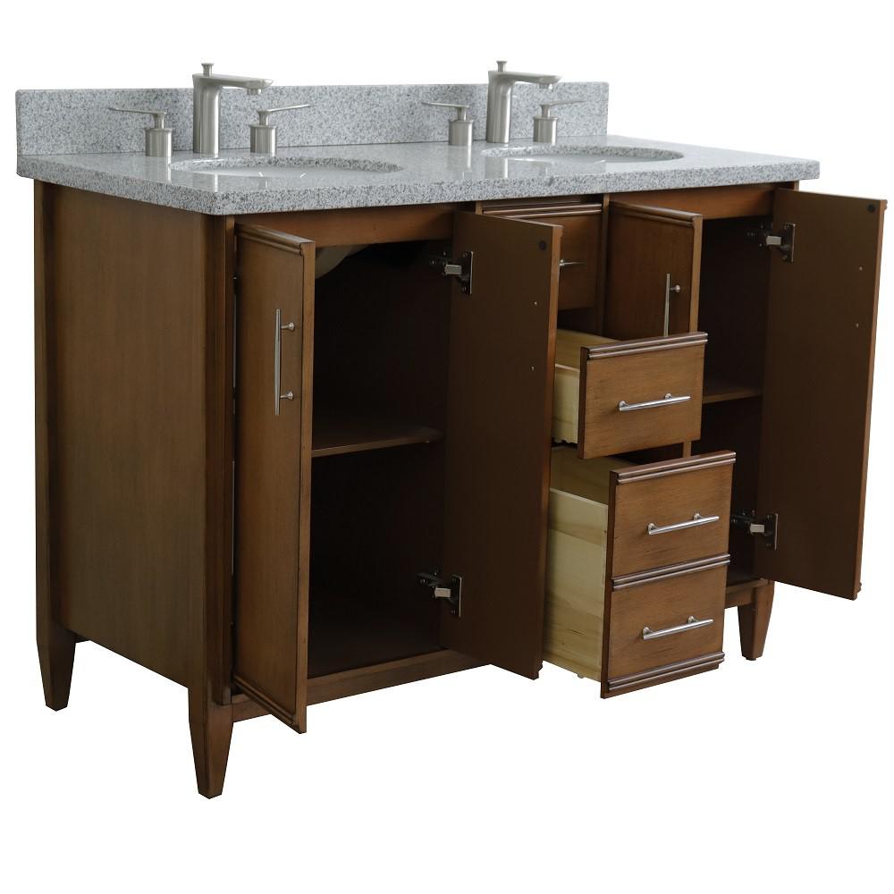 49 Double sink vanity in Walnut finish with Gray granite and oval sink. Picture 6