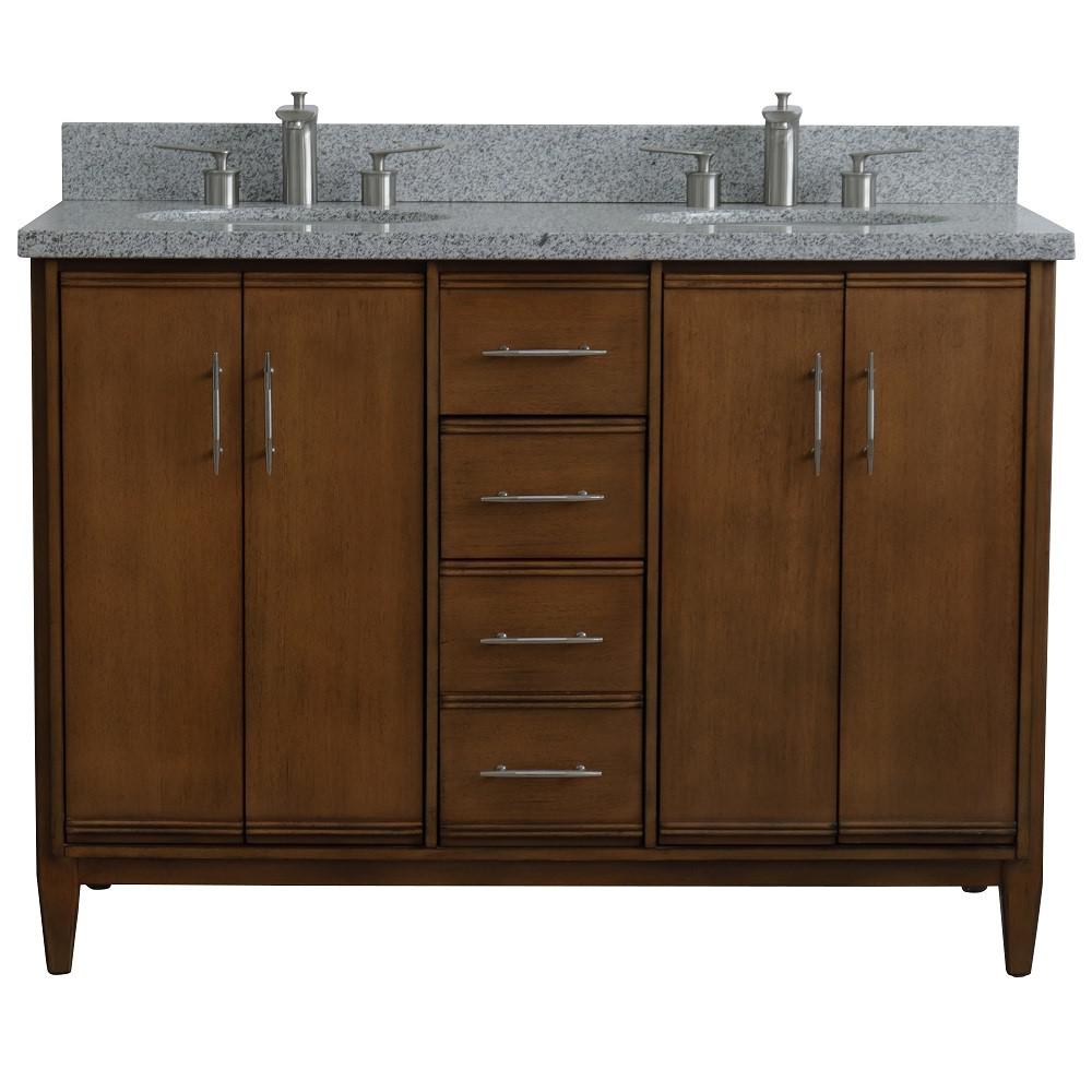 49 Double sink vanity in Walnut finish with Gray granite and oval sink. Picture 7