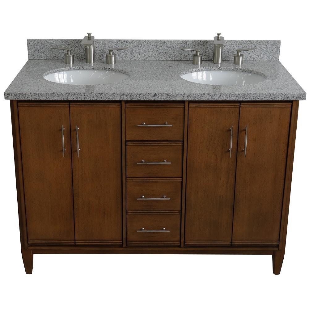 49 Double sink vanity in Walnut finish with Gray granite and oval sink. Picture 9