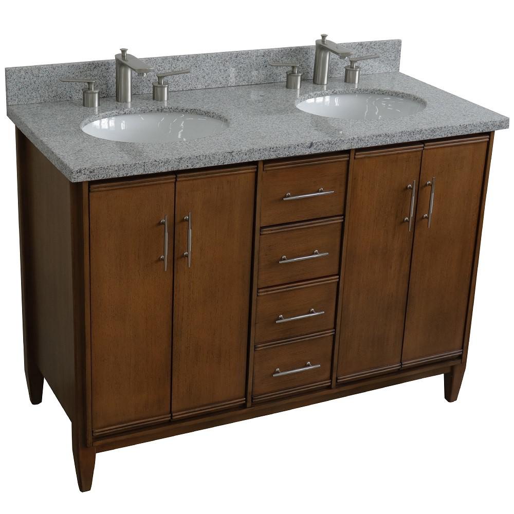 49 Double sink vanity in Walnut finish with Gray granite and oval sink. Picture 10