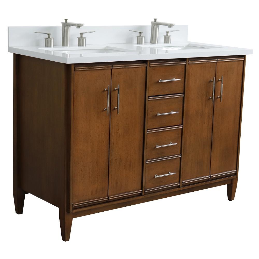 49 Double sink vanity in Walnut finish with White quartz and rectangle sink. Picture 6