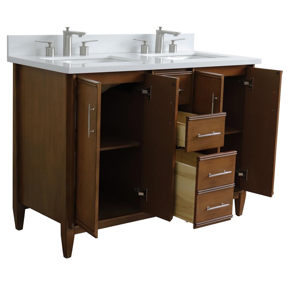 49 Double sink vanity in Walnut finish with White quartz and rectangle sink. Picture 5