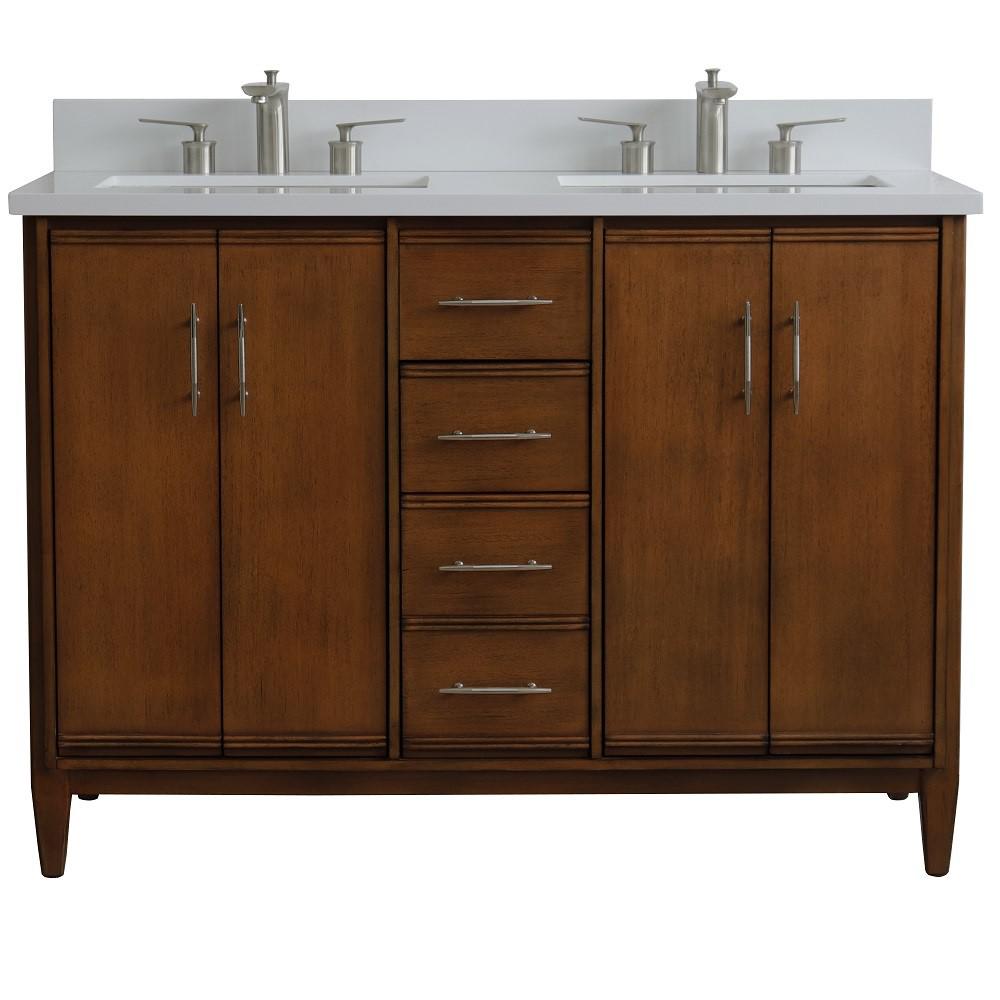 49 Double sink vanity in Walnut finish with White quartz and rectangle sink. Picture 7