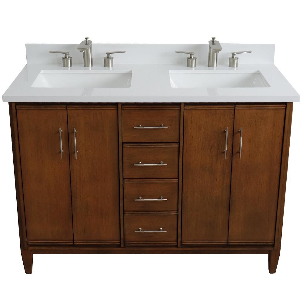 49 Double sink vanity in Walnut finish with White quartz and rectangle sink. Picture 9