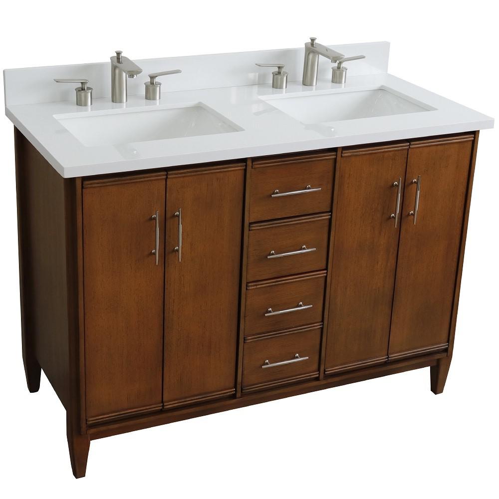 49 Double sink vanity in Walnut finish with White quartz and rectangle sink. Picture 10