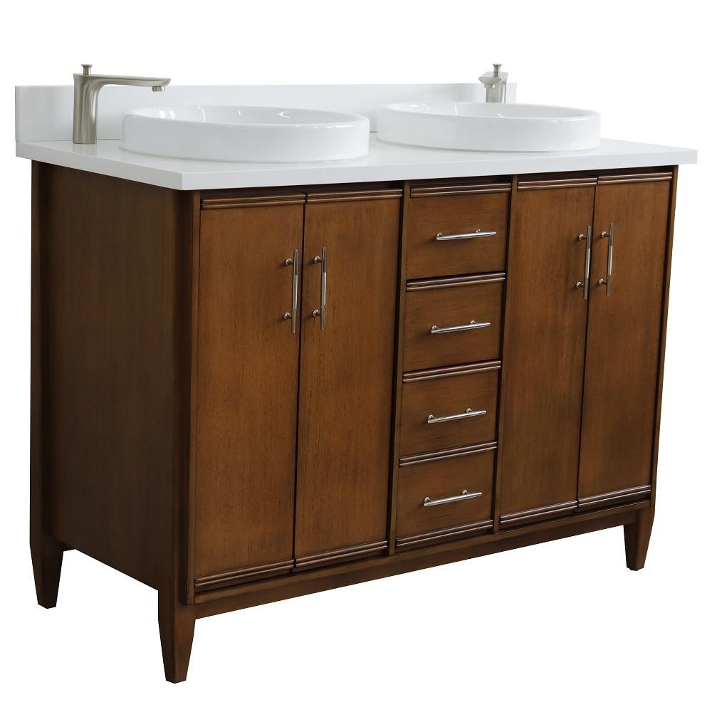 49 Double sink vanity in Walnut finish with White quartz and rectangle sink. Picture 18