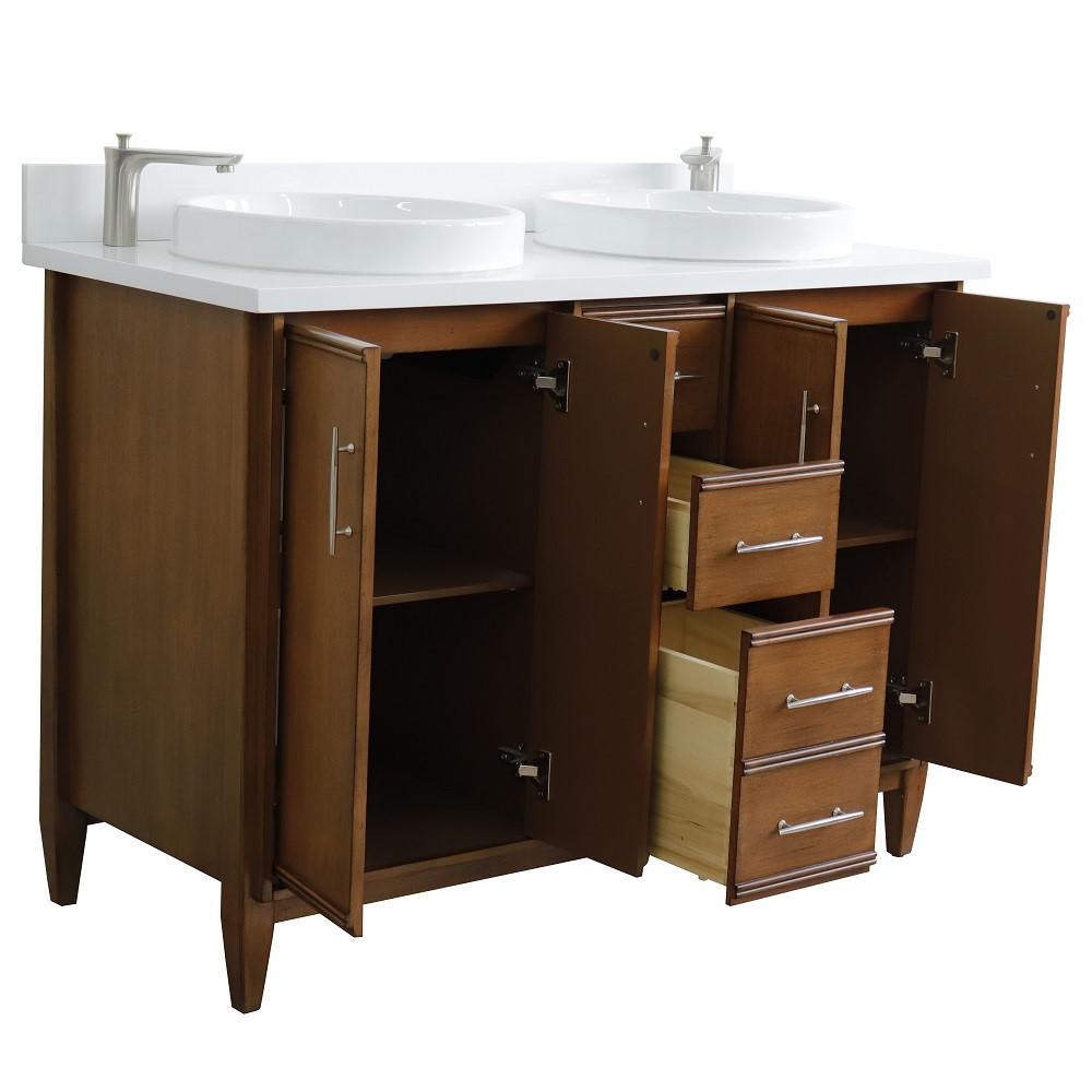 49 Double sink vanity in Walnut finish with White quartz and rectangle sink. Picture 19
