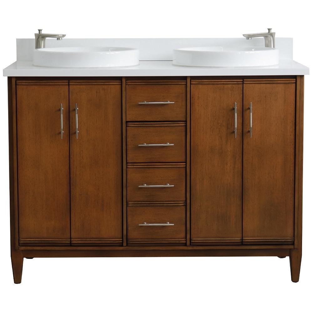 49 Double sink vanity in Walnut finish with White quartz and rectangle sink. Picture 20