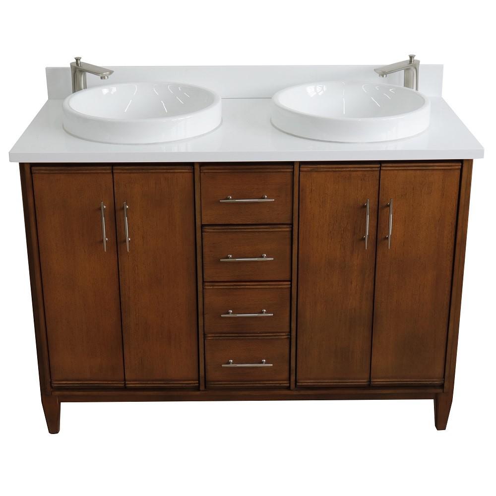 49 Double sink vanity in Walnut finish with White quartz and rectangle sink. Picture 22