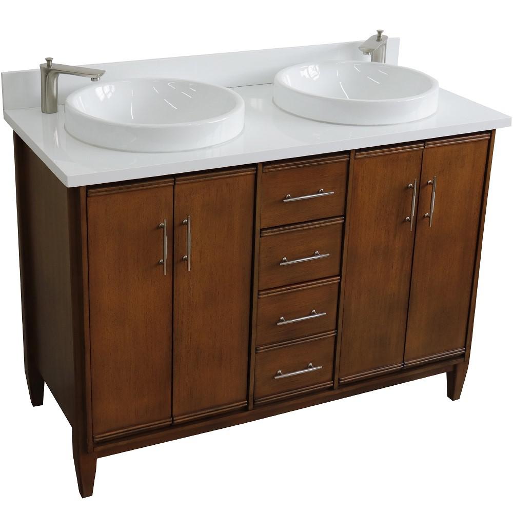 49 Double sink vanity in Walnut finish with White quartz and rectangle sink. Picture 23