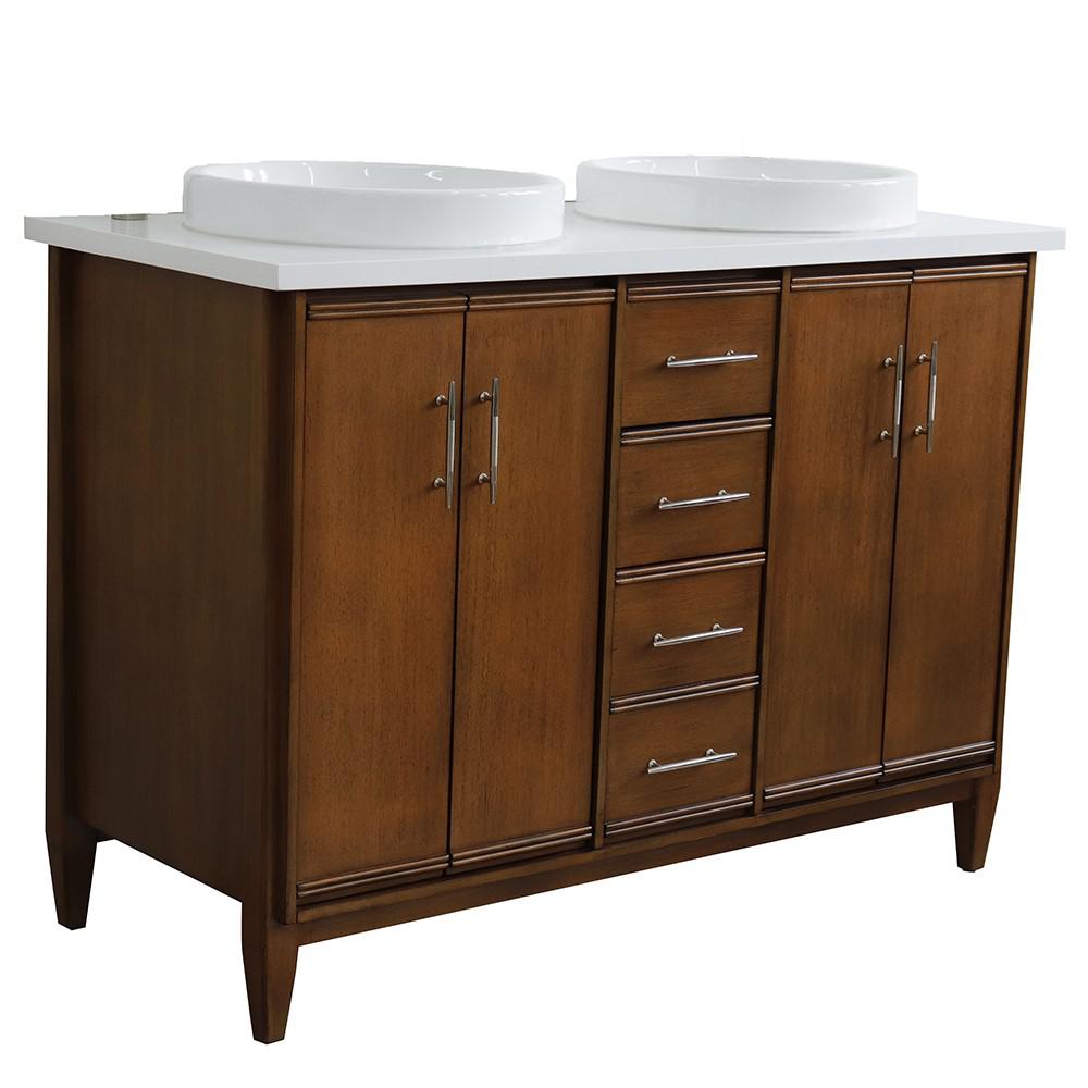 49 Double sink vanity in Walnut finish with White quartz and rectangle sink. Picture 1