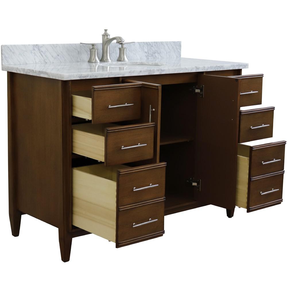 49 Single sink vanity in Walnut finish with White Carrara marble and oval sink. Picture 6