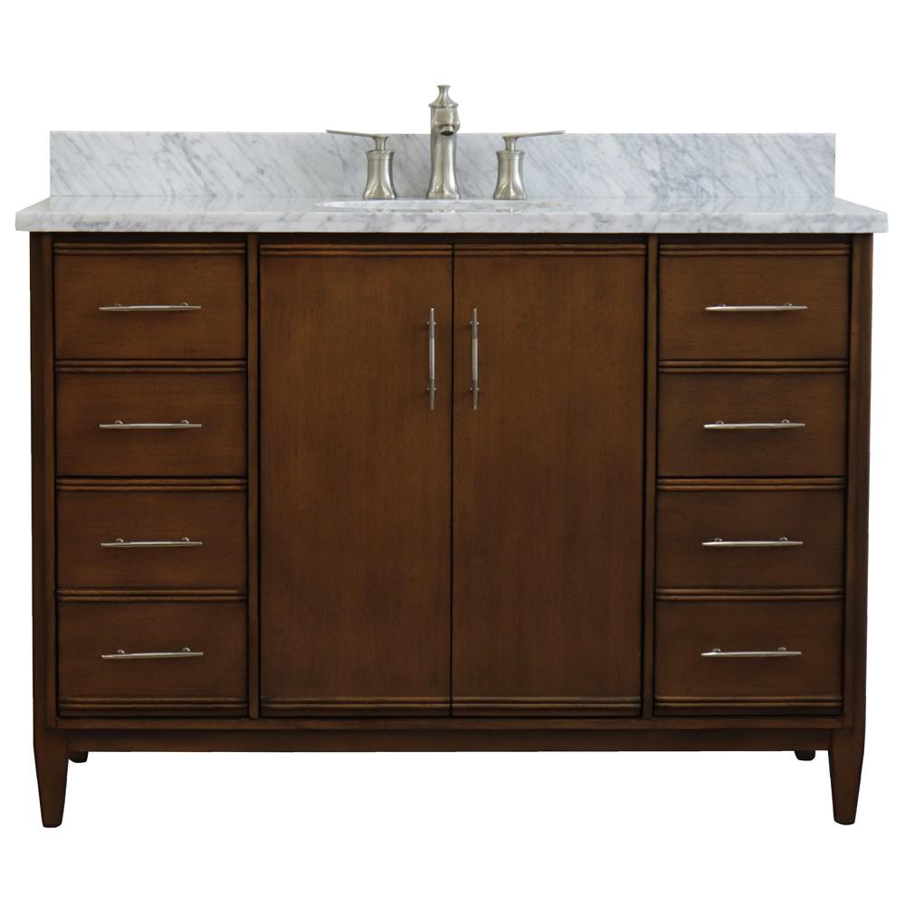 49 Single sink vanity in Walnut finish with White Carrara marble and oval sink. Picture 7