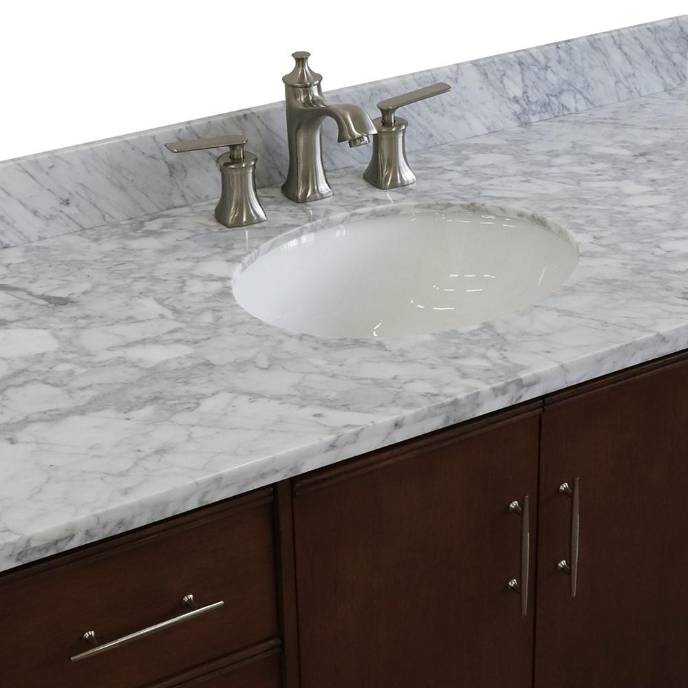 49 Single sink vanity in Walnut finish with White Carrara marble and oval sink. Picture 8