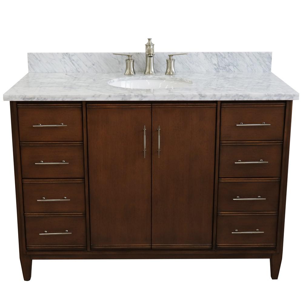 49 Single sink vanity in Walnut finish with White Carrara marble and oval sink. Picture 10