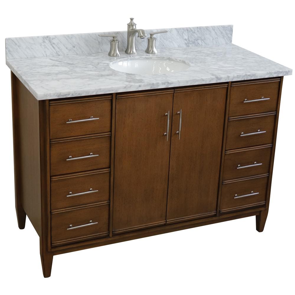 49 Single sink vanity in Walnut finish with White Carrara marble and oval sink. Picture 11