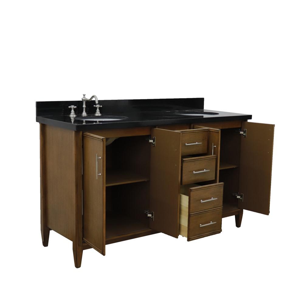 61 Double sink vanity in Walnut finish with Black galaxy granite and oval sink. Picture 8