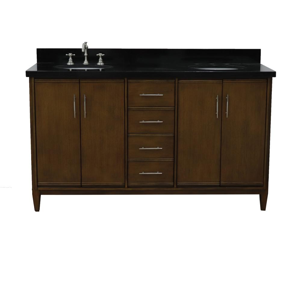 61 Double sink vanity in Walnut finish with Black galaxy granite and oval sink. Picture 10