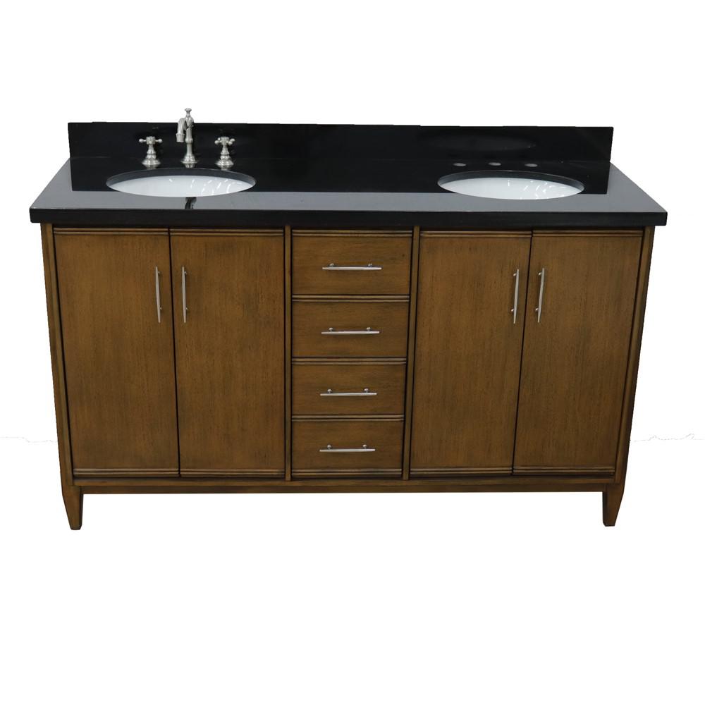 61 Double sink vanity in Walnut finish with Black galaxy granite and oval sink. Picture 11
