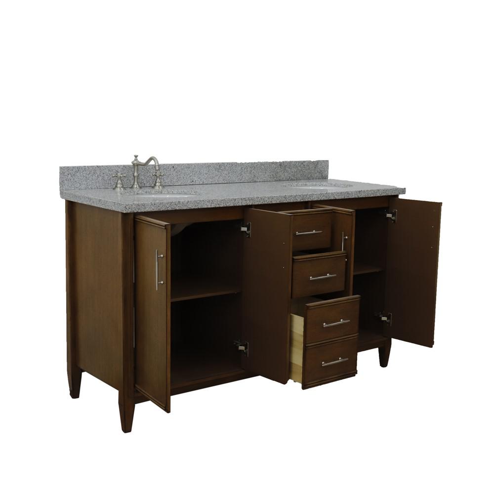 61 Double sink vanity in Walnut finish with Gray granite and oval sink. Picture 8