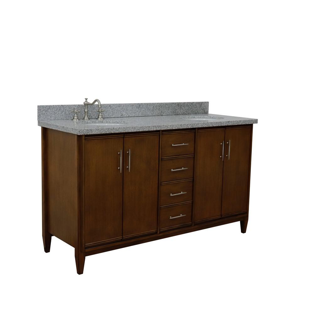 61 Double sink vanity in Walnut finish with Gray granite and oval sink. Picture 9