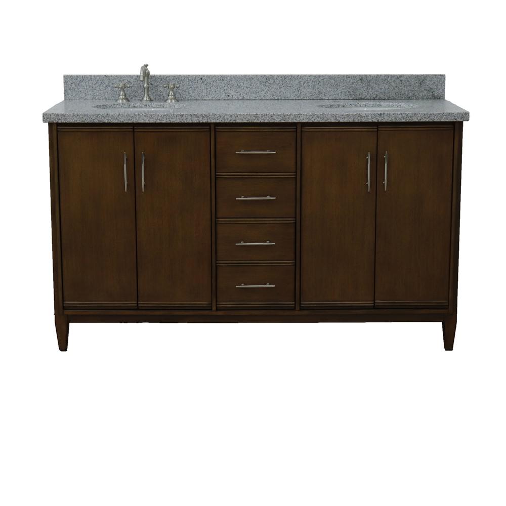 61 Double sink vanity in Walnut finish with Gray granite and oval sink. Picture 10