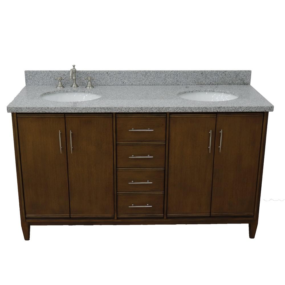 61 Double sink vanity in Walnut finish with Gray granite and oval sink. Picture 11