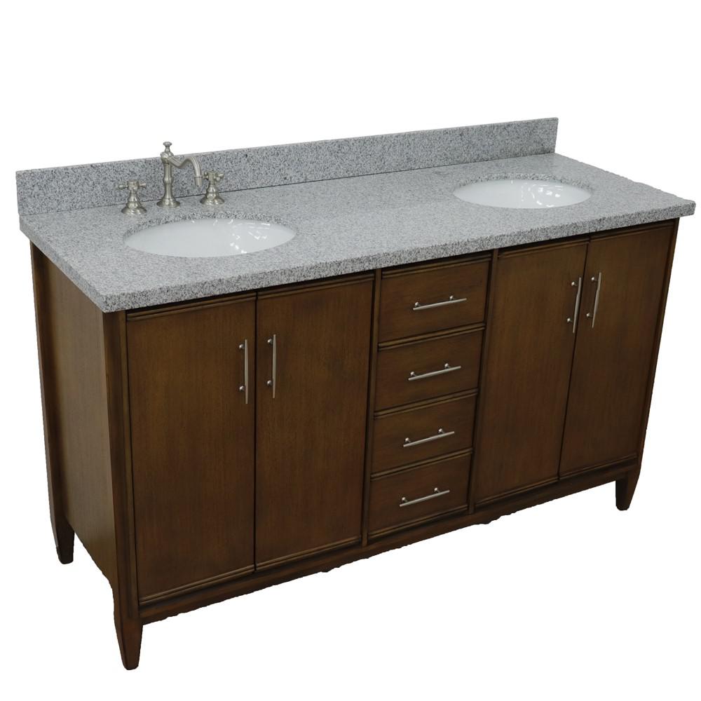 61 Double sink vanity in Walnut finish with Gray granite and oval sink. Picture 12