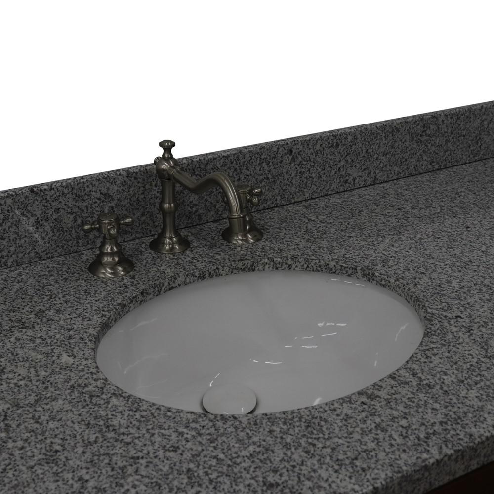 61 Double sink vanity in Walnut finish with Gray granite and oval sink. Picture 13