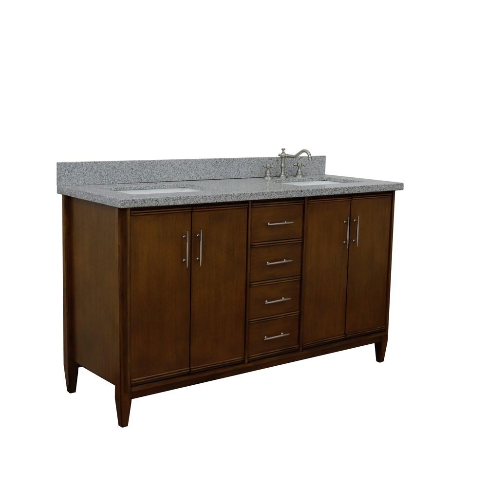 61 Double sink vanity in Walnut finish with Gray granite and rectangle sink. Picture 8