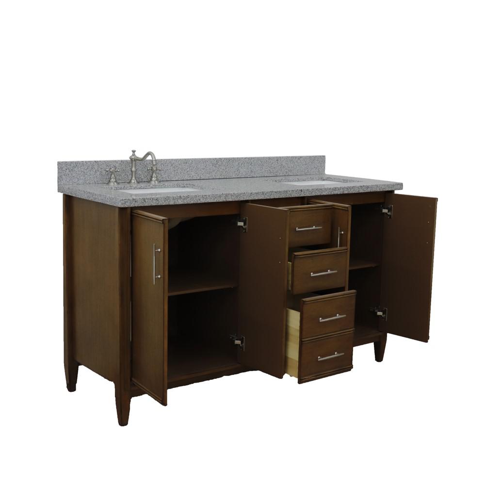 61 Double sink vanity in Walnut finish with Gray granite and rectangle sink. Picture 9