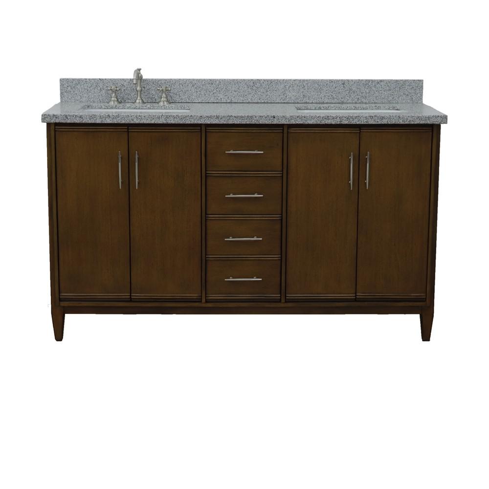 61 Double sink vanity in Walnut finish with Gray granite and rectangle sink. Picture 10