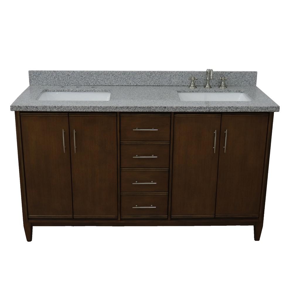 61 Double sink vanity in Walnut finish with Gray granite and rectangle sink. Picture 11