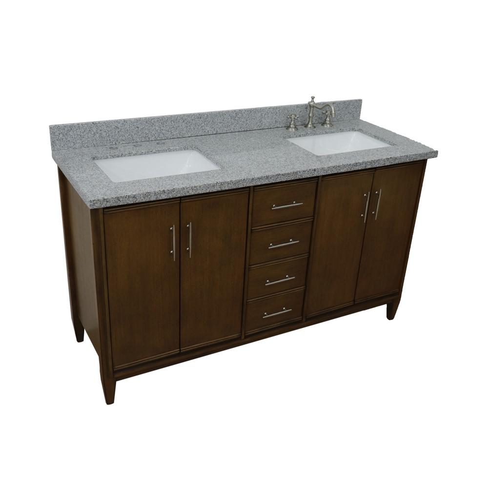 61 Double sink vanity in Walnut finish with Gray granite and rectangle sink. Picture 12