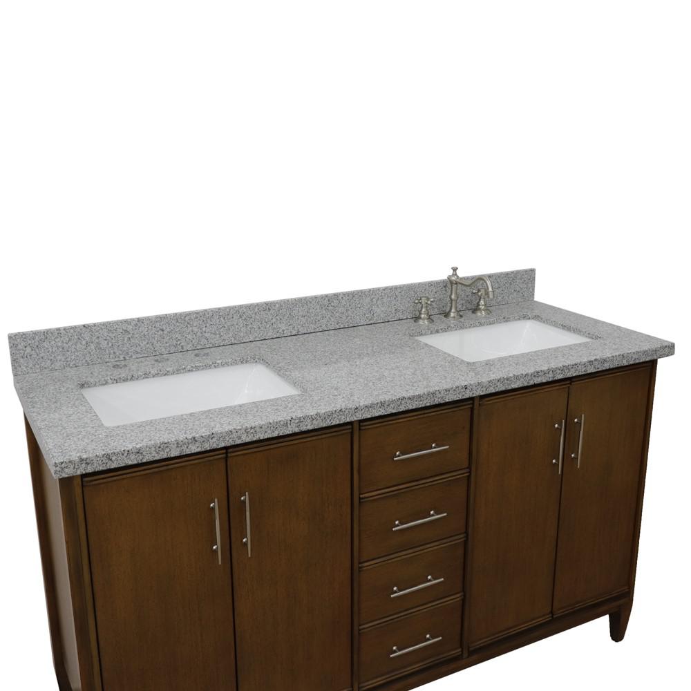 61 Double sink vanity in Walnut finish with Gray granite and rectangle sink. Picture 13